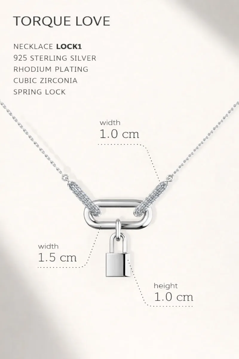 925 silver chain necklace for the neck with a lock pendant