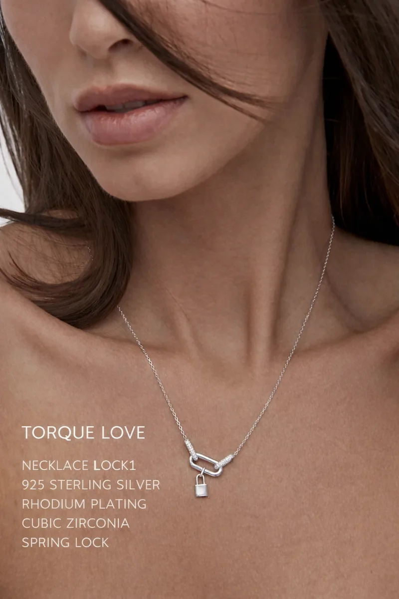 925 silver chain necklace for the neck with a lock pendant