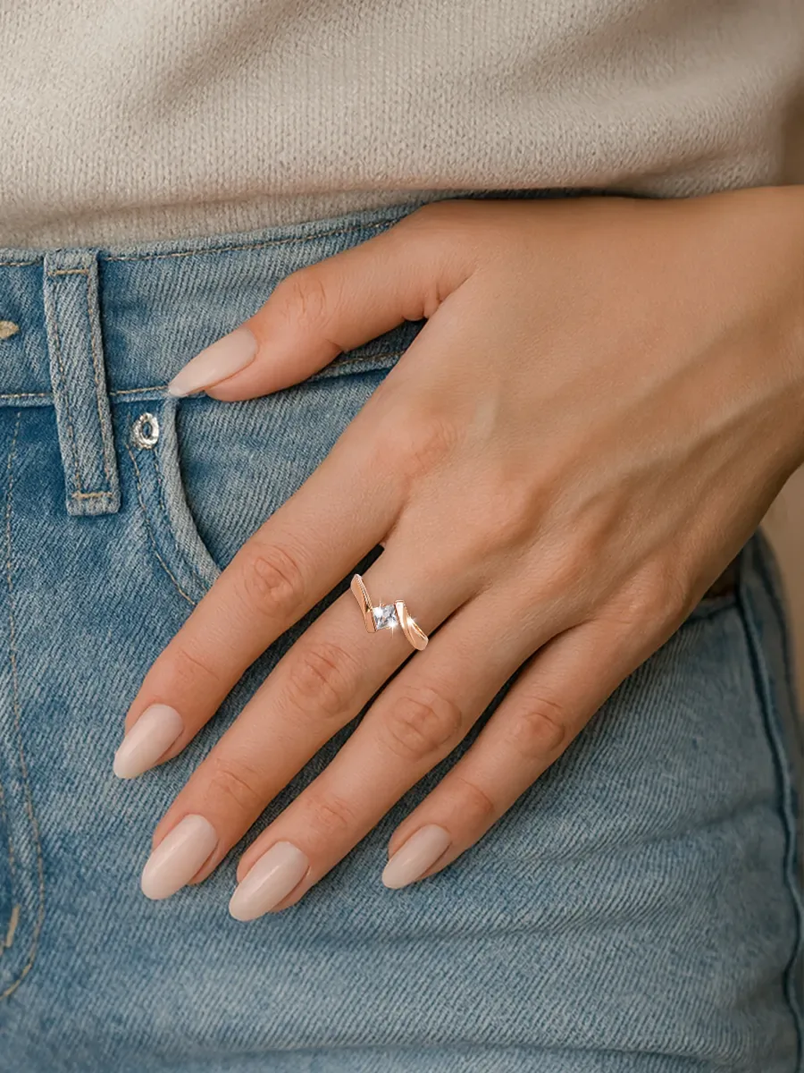 Women's gold plated ring with cubic zirconia stone jewelry