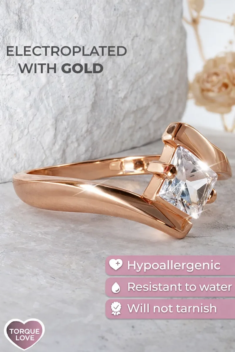 Women's gold plated ring with cubic zirconia stone jewelry