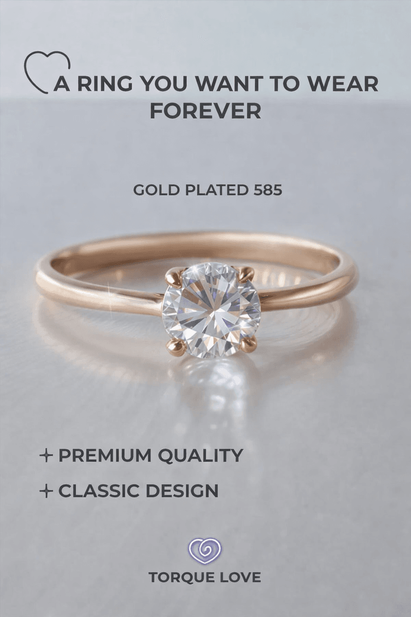 Gold plated engagement ring with stone jewelry thin