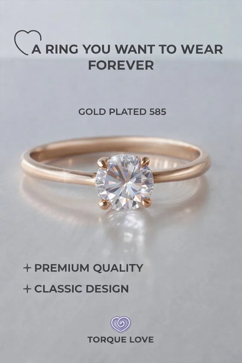 Gold plated engagement ring with stone jewelry thin
