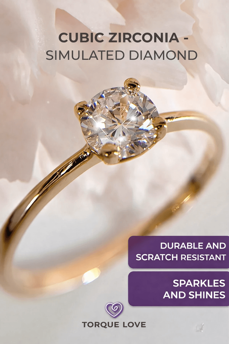 Gold plated engagement ring with stone jewelry thin