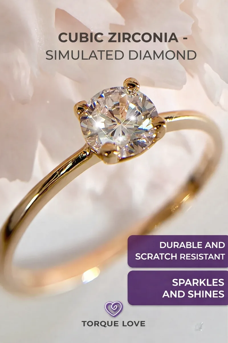 Gold plated engagement ring with stone jewelry thin