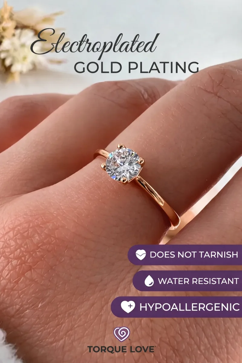Gold plated engagement ring with stone jewelry thin