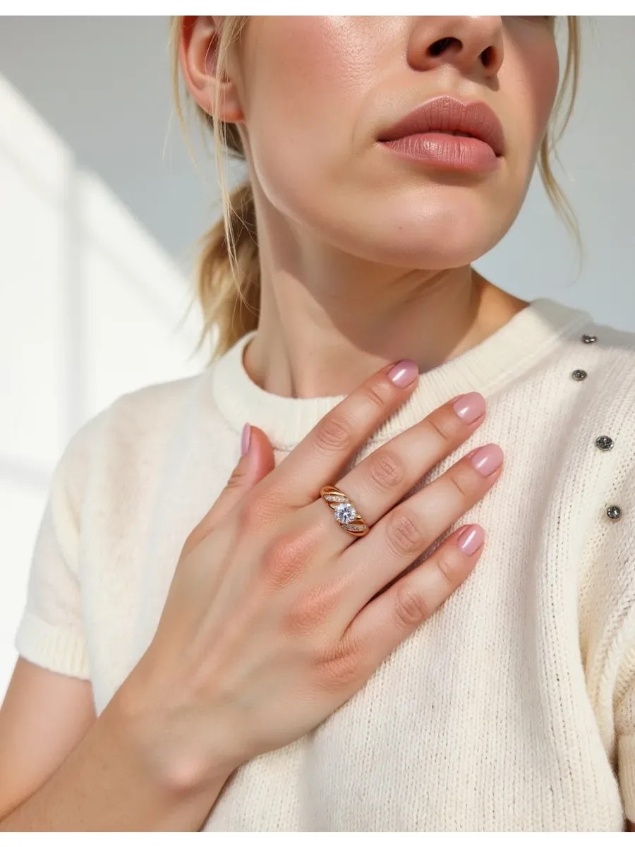 Women's medical alloy gold ring with stone
