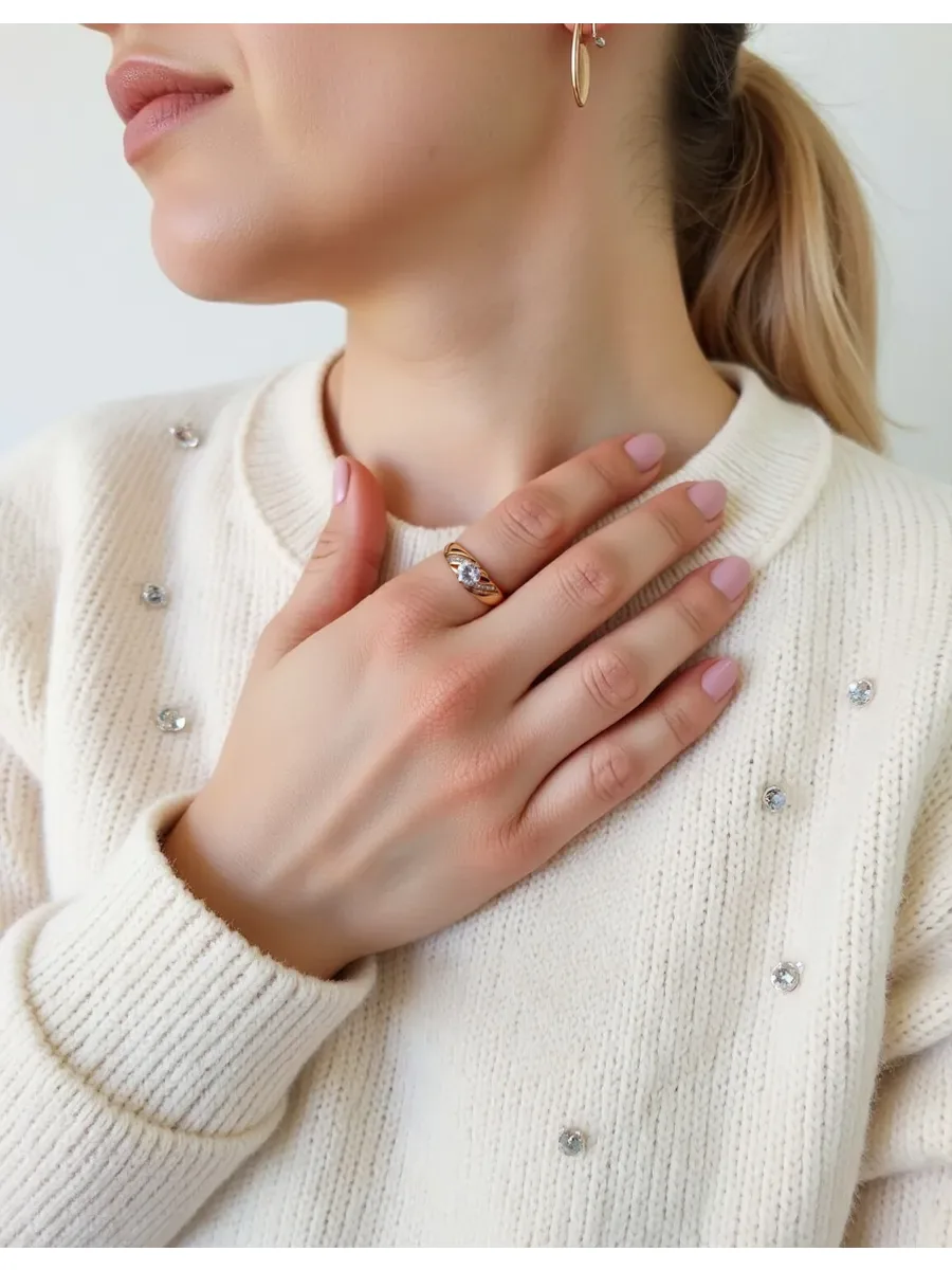 Women's medical alloy gold ring with stone