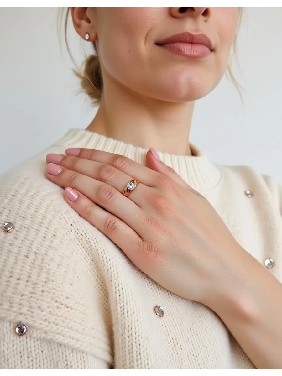 Women's medical alloy gold ring with stone