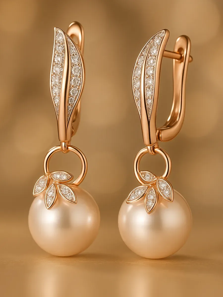 Earrings with pearls, gilded