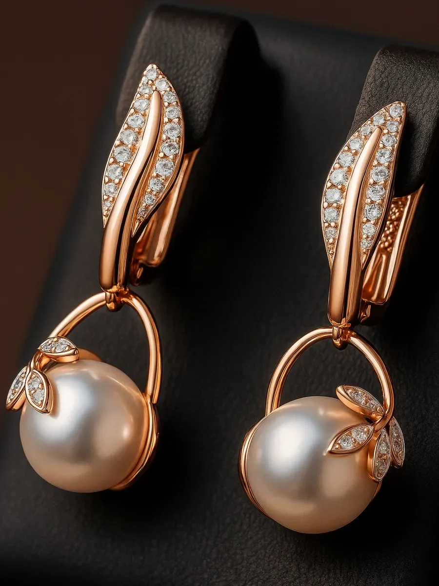 Earrings with pearls, gilded