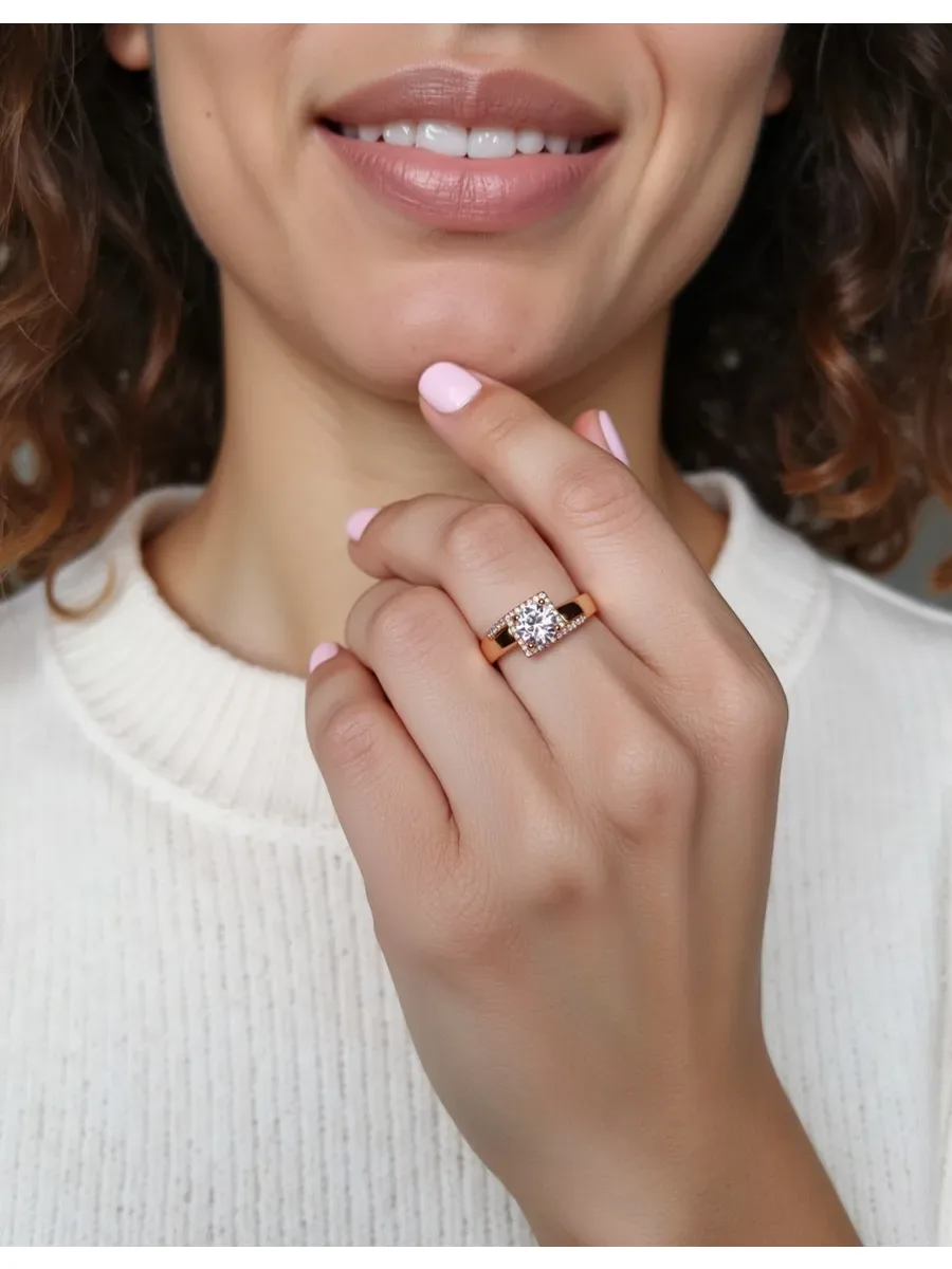 Women's medical alloy gold ring with stone