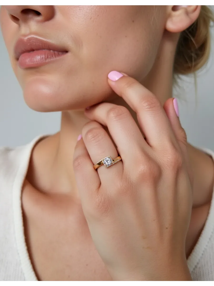 Women's medical alloy gold ring with stone