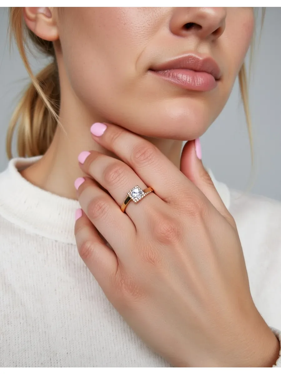 Women's medical alloy gold ring with stone
