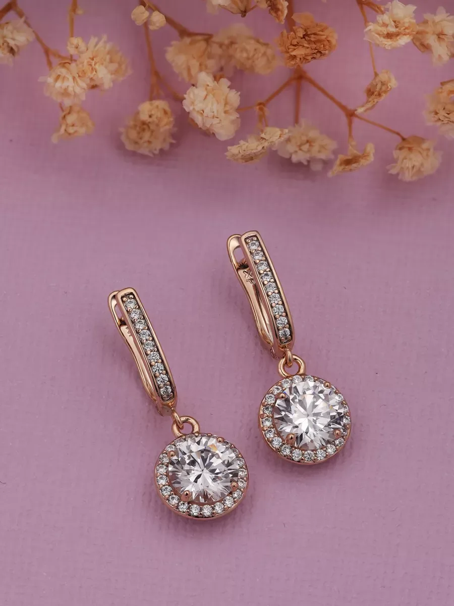 Round earrings with cubic zirconia, gold plated