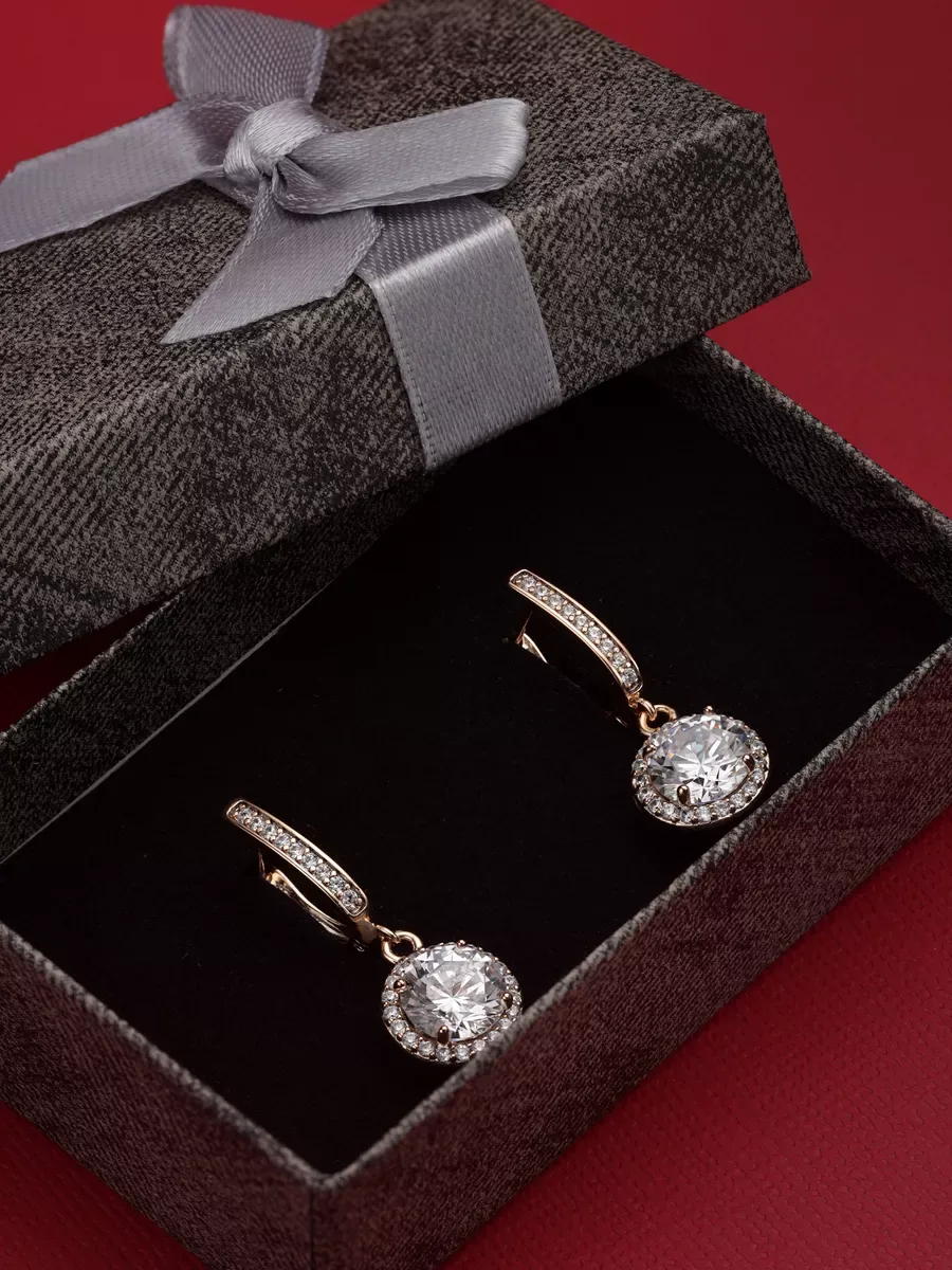Round earrings with cubic zirconia, gold plated