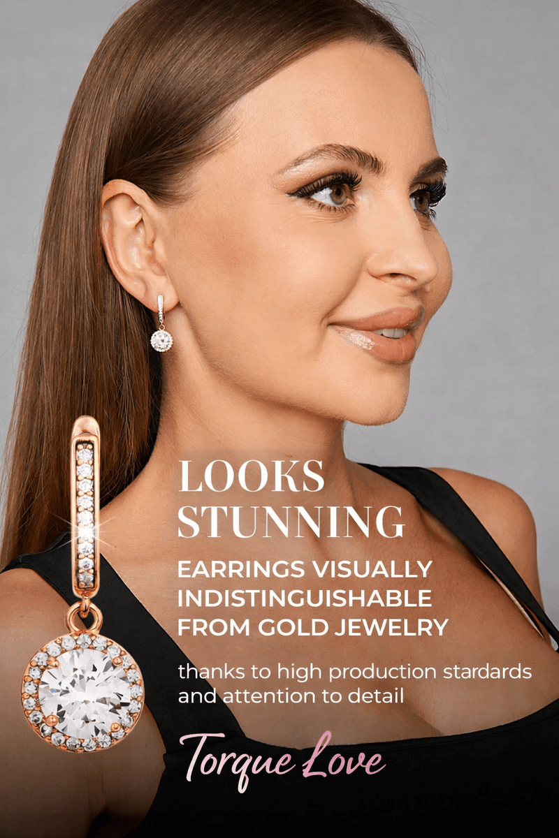Round earrings with cubic zirconia, gold plated