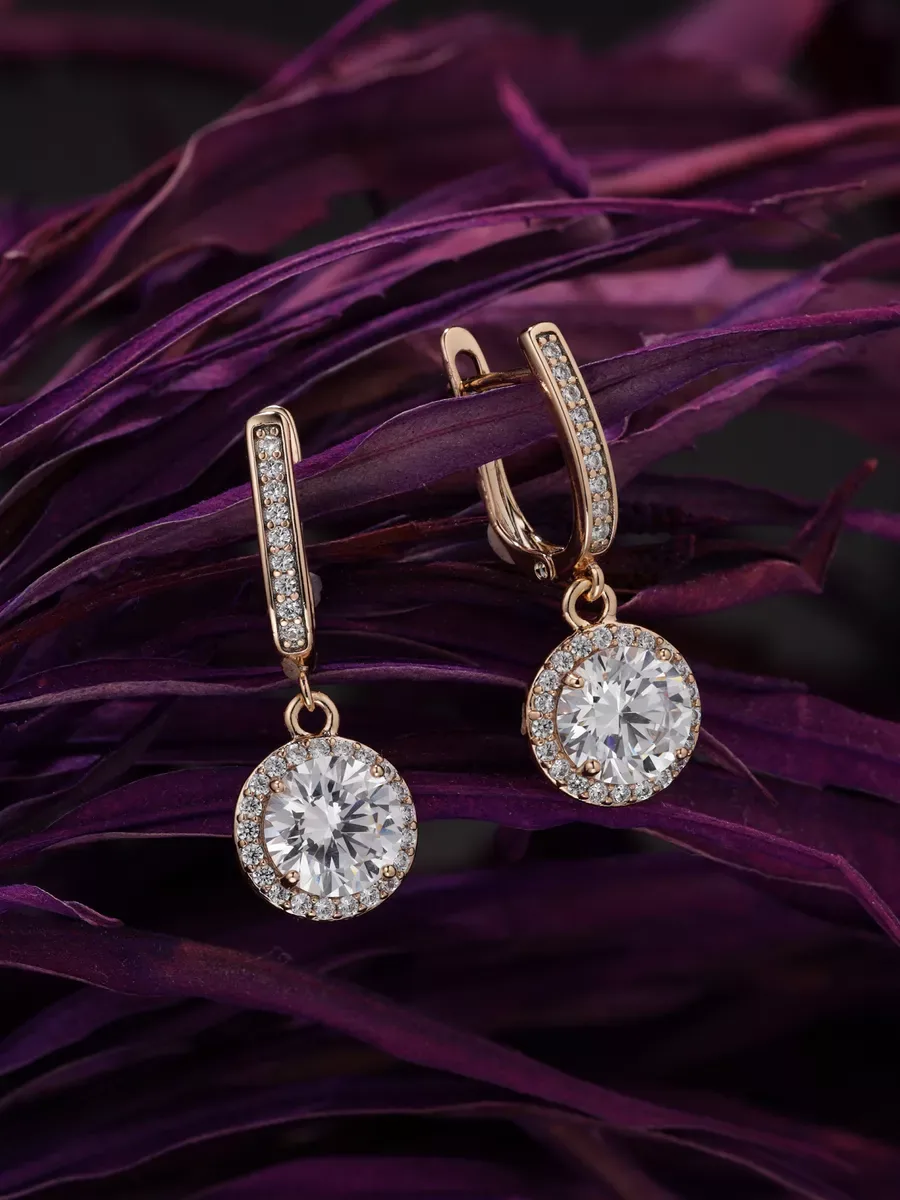Round earrings with cubic zirconia, gold plated