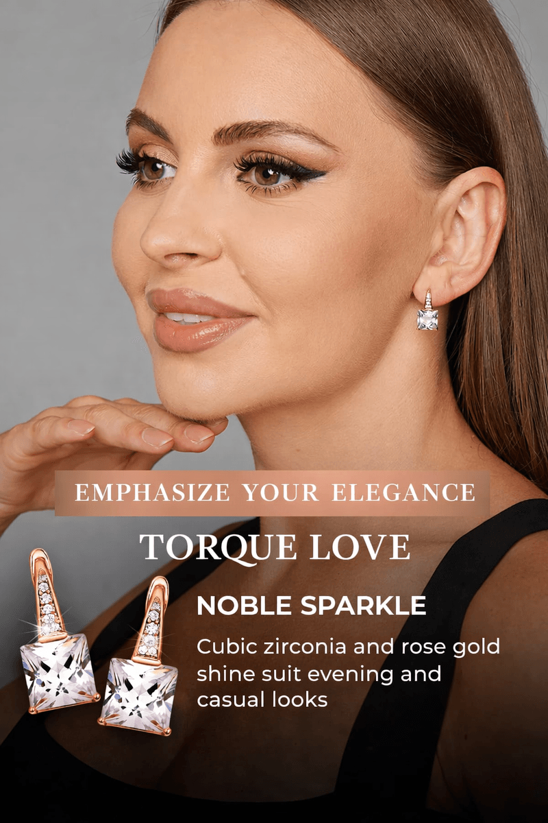 Square earrings with cubic zirconia, gold plated