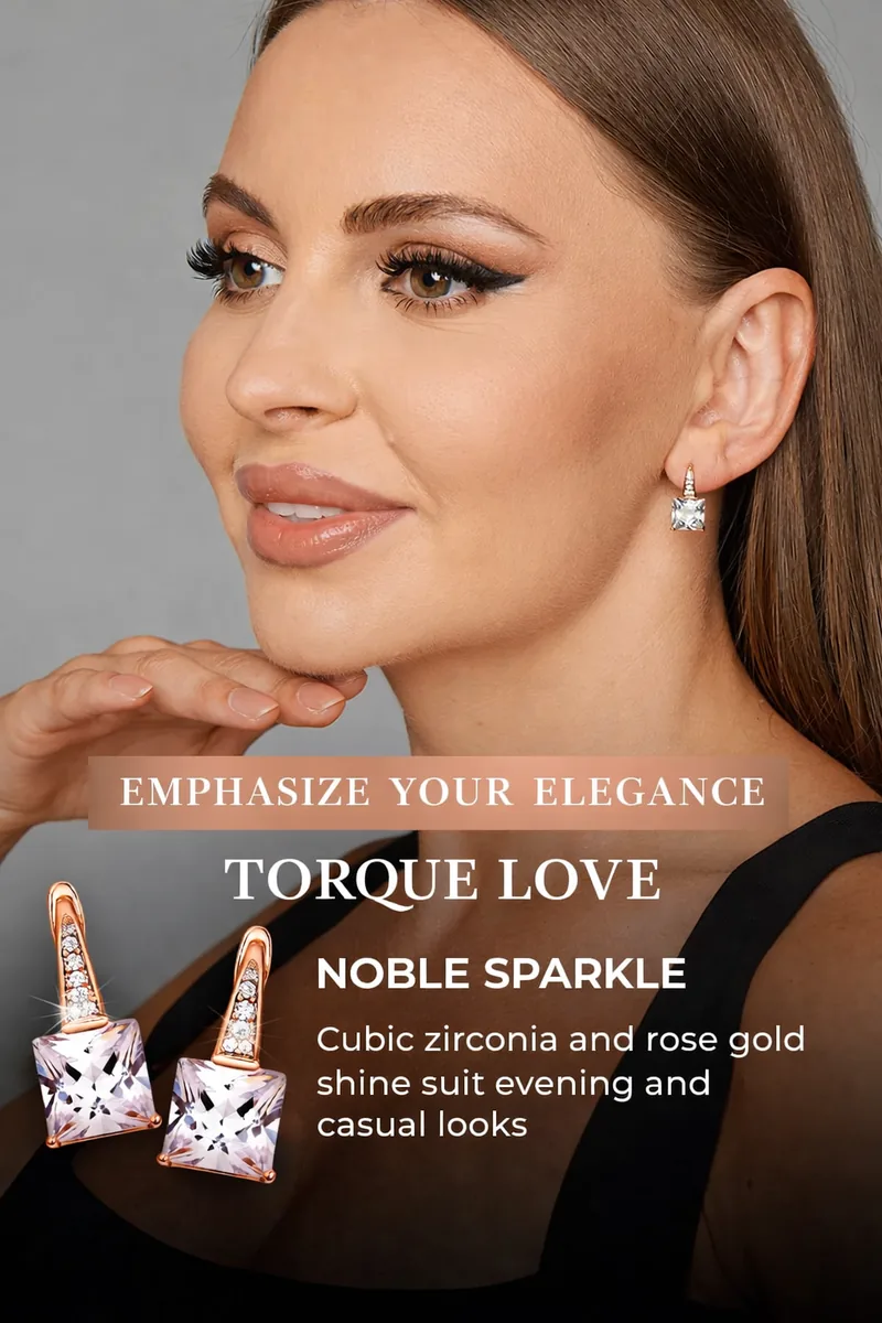 Square earrings with cubic zirconia, gold plated