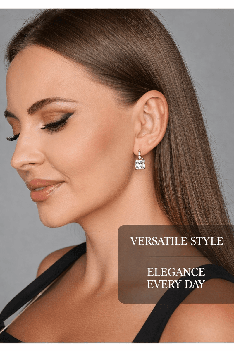 Square earrings with cubic zirconia, gold plated