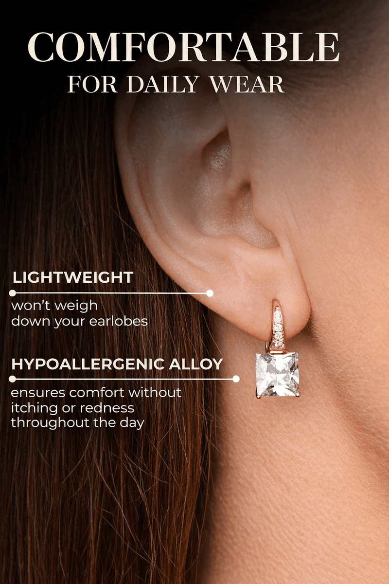 Square earrings with cubic zirconia, gold plated