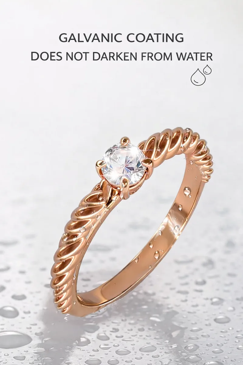 Gold plated engagement ring with stone jewelry