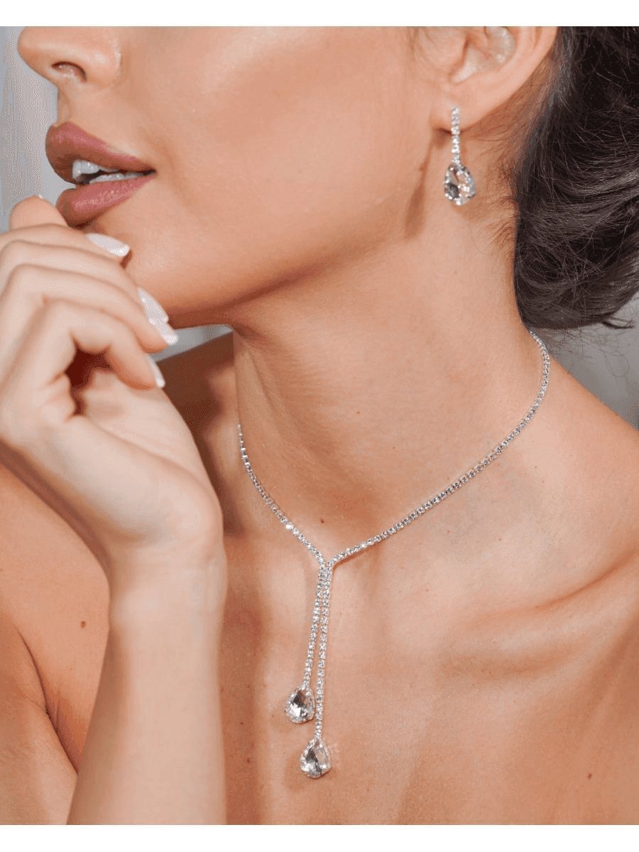 Crystal Teardrop Necklace and Earrings Set